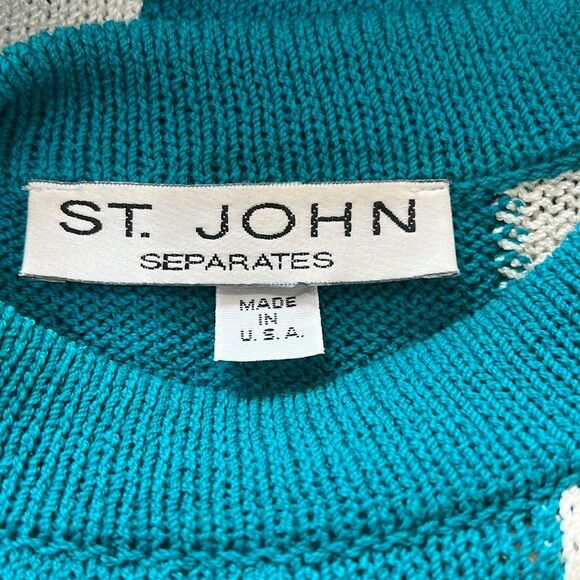 Vintage St John Nautical Sweater Gold Embroidered Anchor Checkered Knit USA L - Picture 5 of 13